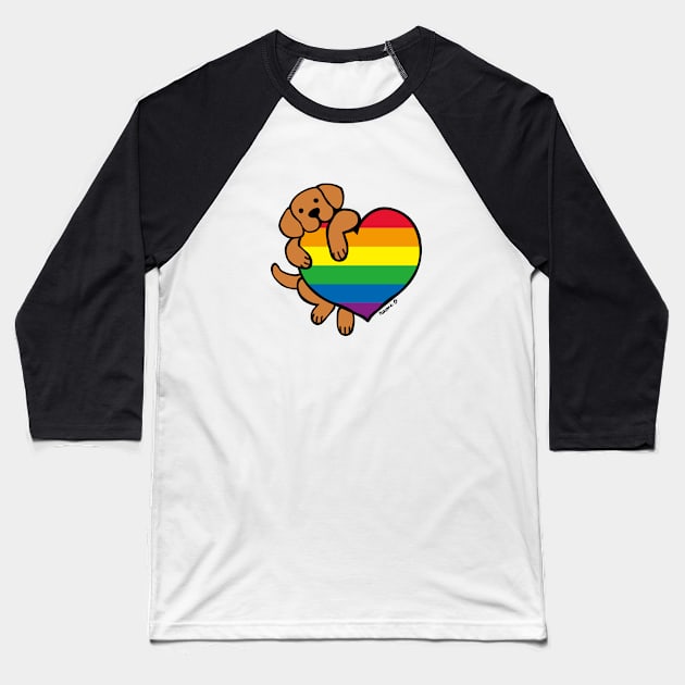 Fox Red Labrador Holding Rainbow Heart Baseball T-Shirt by HappyLabradors